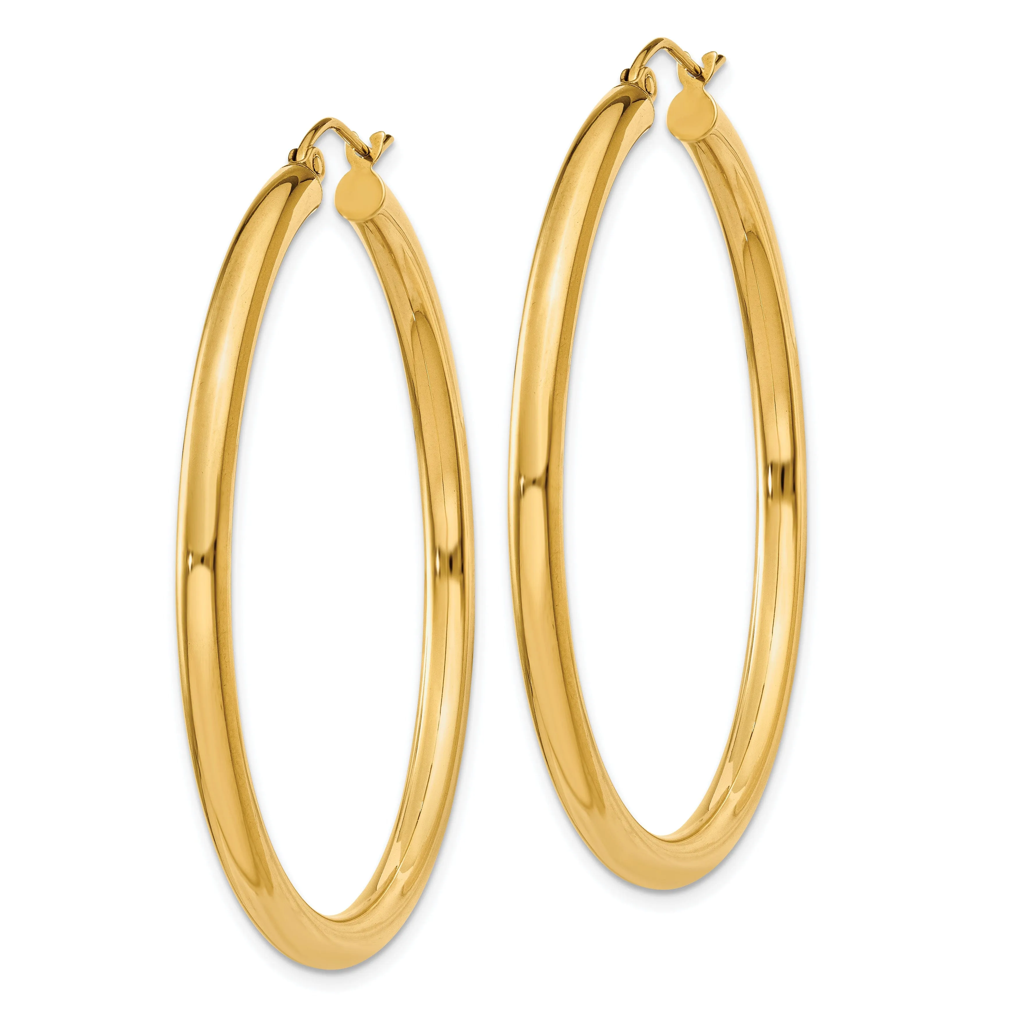 14k Yellow Gold Polished 3MM Round Hoop Earrings