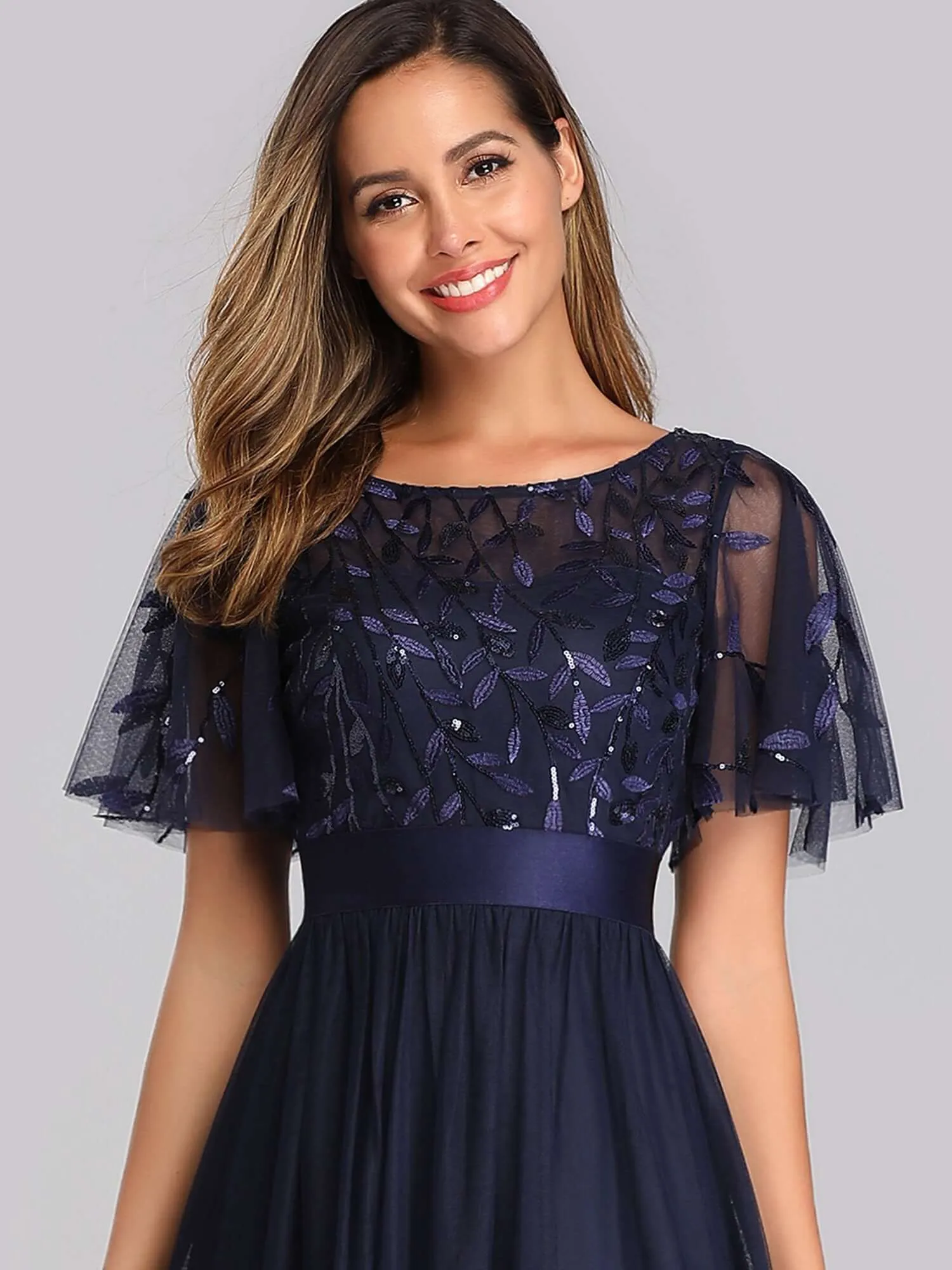 Georgia flutter sleeve dress in navy blue s26 Express NZ wide
